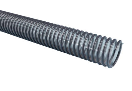 Slijtvaste PUR Granuflex zuigslang met antraciet PVC spiraal en aardingsdraad