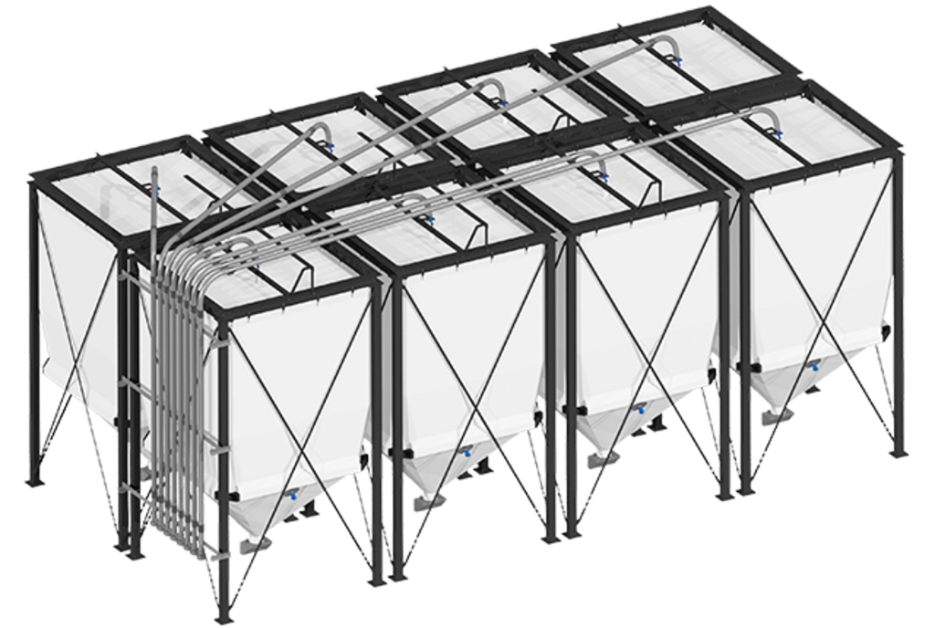 Flex silo, flexibele binnensilo Flexible silo, flexible indoor silo with steel frame