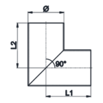 Aluminium elbow 90° Hoekstuk 90°, schets