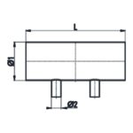Aluminium T-piece with 2 connections T-stuk 2-voudig, schets